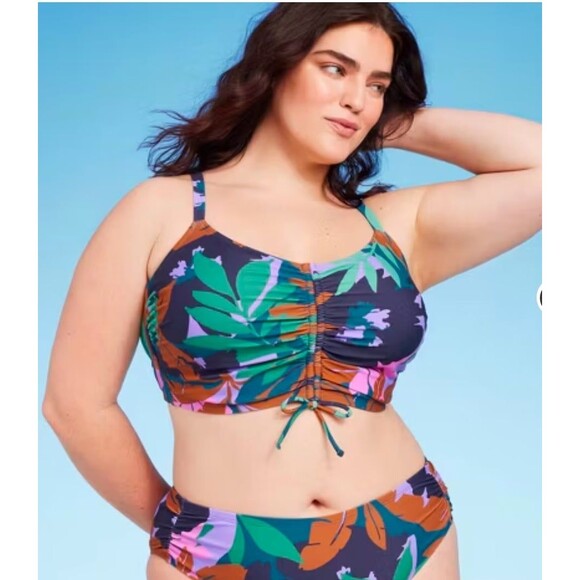 NWT Shade & Shore Longline Tunneled Tie-Front Bralette Bikini Top - Picture 2 of 3